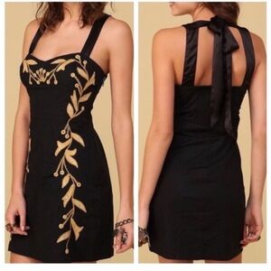 NWT Free People Elegant Black and Gold Motif Dress Size 4